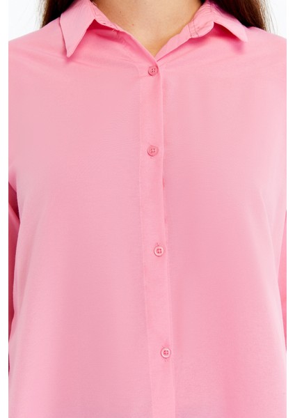 Kadın Uzun Kollu Düğmeli Basic Gömlek – Pembe Rahat Kalıp Günlük & Ofis Şıklığı indirimleri