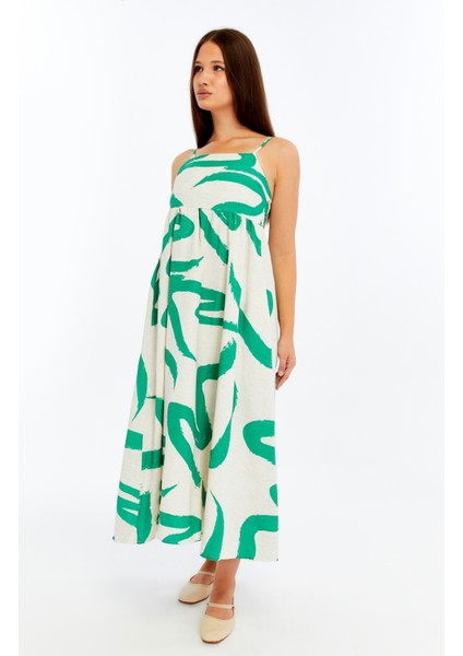 Kadın Askılı Desenli Midi Elbise – Rahat Yazlık Günlük & Şık Elbise