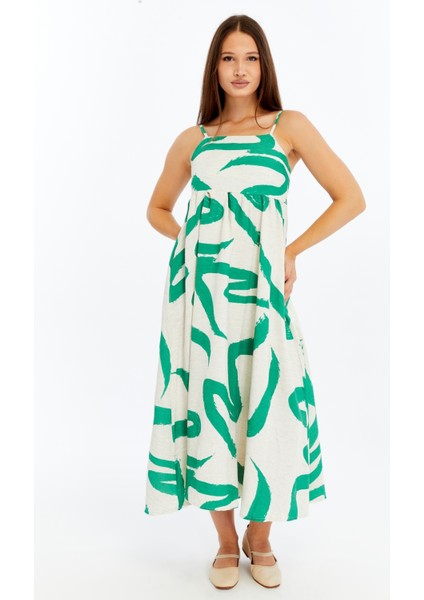 Kadın Askılı Desenli Midi Elbise – Rahat Yazlık Günlük & Şık Elbise fiyatları