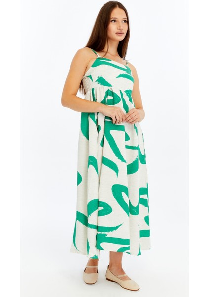 Kadın Askılı Desenli Midi Elbise – Rahat Yazlık Günlük & Şık Elbise modelleri