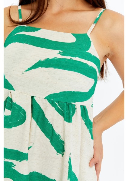 Kadın Askılı Desenli Midi Elbise – Rahat Yazlık Günlük & Şık Elbise