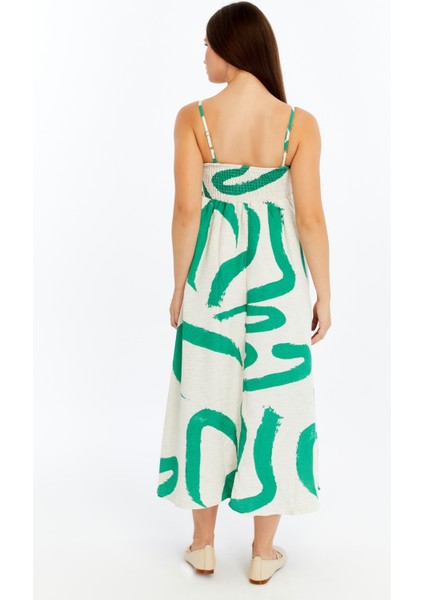 Kadın Askılı Desenli Midi Elbise – Rahat Yazlık Günlük & Şık Elbise