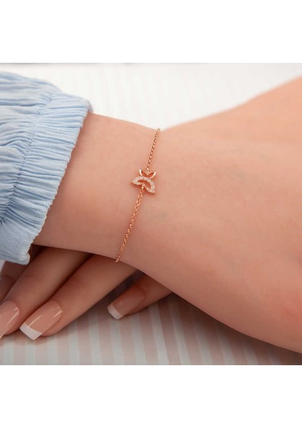 925 Ayar Gümüş Rose Kelebek Kadın Bileklik T7380 (802802)