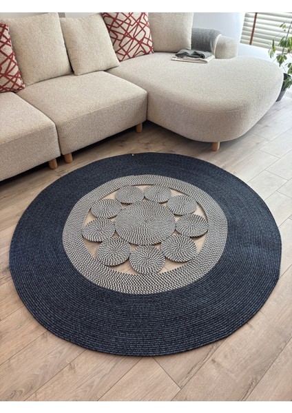 Jutella Hasır Krem Ortası Kurabiyeli Jüt Hasır Yuvarlak Modern Salon Banyo Kilim Halı Paspas Yolluk fiyatları