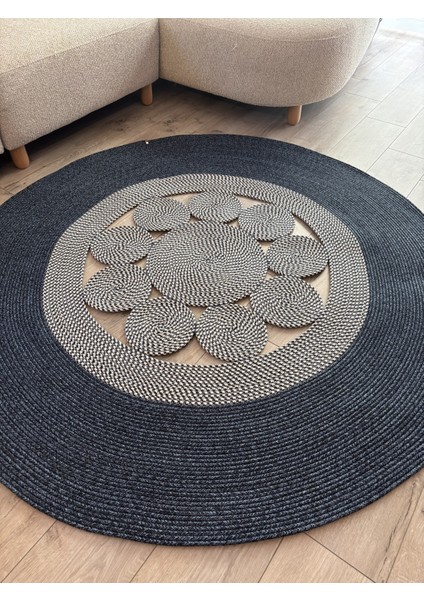 Jutella Hasır Krem Ortası Kurabiyeli Jüt Hasır Yuvarlak Modern Salon Banyo Kilim Halı Paspas Yolluk indirimleri