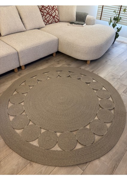 Cookie Yuvarlak Jüt Hasırlı El Örgüsü Kilim Halı