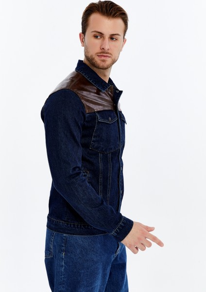 Erkek Deri Birleşenli Kot Ceket Niş Tasarım Günlük Kullanım modelleri