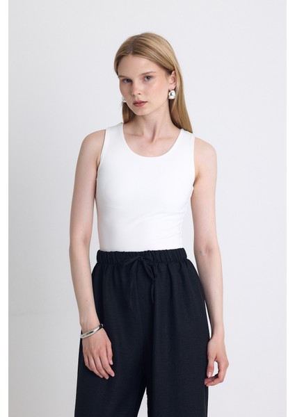 Ekru Slim Fit Kolsuz Basic Atlet 9194M