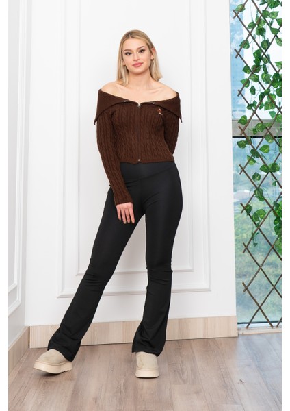 Madonna Yaka Fermuarlı Triko Kısa Hırka 34256