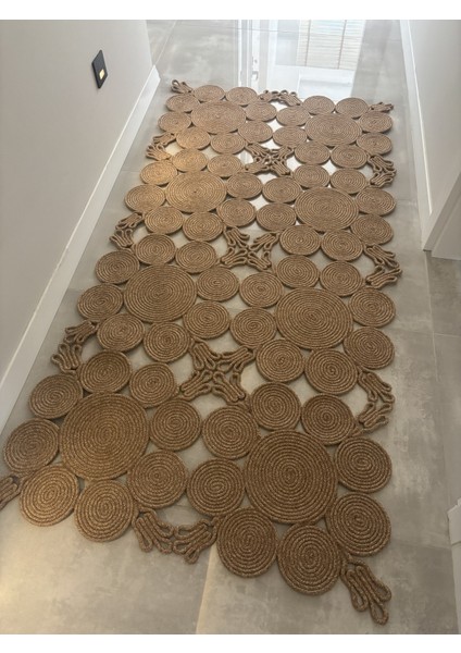 Camélia Natural Halat Hasır Kilim – Spiral Desenli Bohem Antre Salon Mutfak Yatak Odası