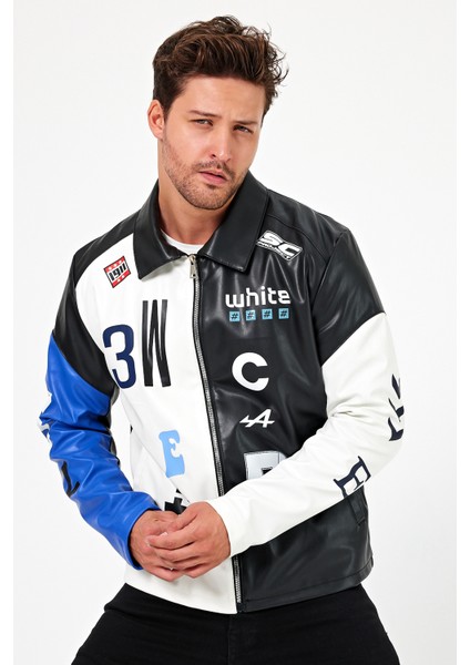 Erkek Oversize Baskılı Motorcu Montu Fermuarlı Yarışçı Ceketi Astarlı Garnili Kolej Bomber Mont indirimleri