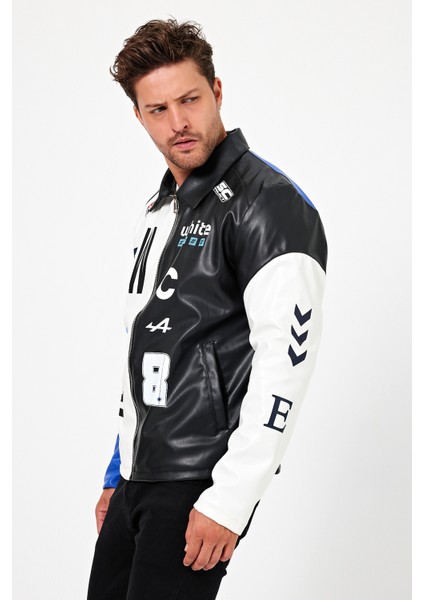 Erkek Oversize Baskılı Motorcu Montu Fermuarlı Yarışçı Ceketi Astarlı Garnili Kolej Bomber Mont