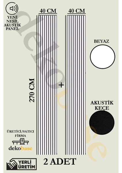 Beyaz (2 Adet) 40x270 cm Yeni Nesil Akustik Ahşap Duvar Paneli
