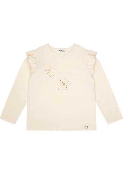 Kız Çocuk Çiçek Nakışlı Omuz Fırfırlı Uzun Kollu Tshirt MNT25K215 fiyatları