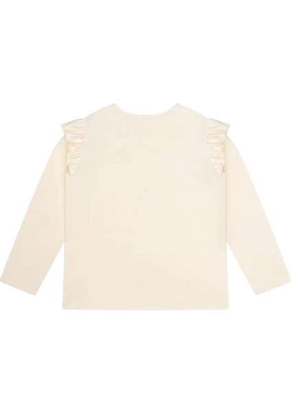 Kız Çocuk Çiçek Nakışlı Omuz Fırfırlı Uzun Kollu Tshirt MNT25K215 modelleri