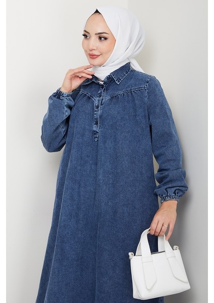 Gömlek Yaka Cepli Kot Elbise 1640 - Mavi fiyatları