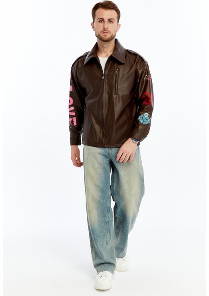 Erkek Oversize Deri Mont Günlük Baskılı Ceket Niş Kompakt Tasarım modelleri