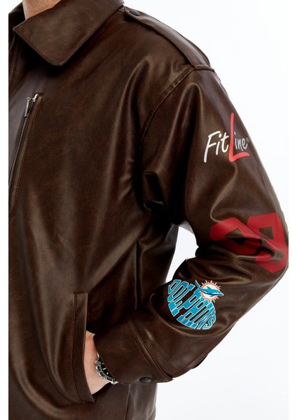 Erkek Oversize Deri Mont Günlük Baskılı Ceket Niş Kompakt Tasarım