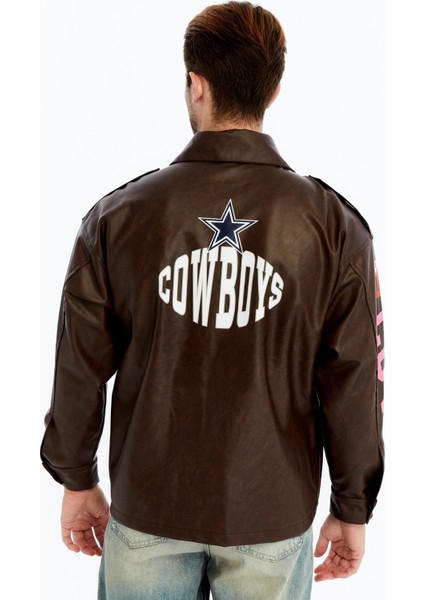 Erkek Oversize Deri Mont Günlük Baskılı Ceket Niş Kompakt Tasarım