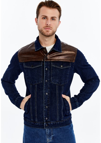 Erkek Deri Birleşenli Kot Ceket Niş Tasarım Günlük Kullanım fırsatları