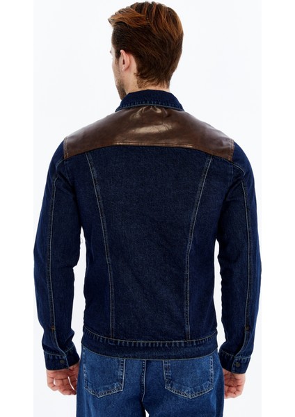 Erkek Deri Birleşenli Kot Ceket Niş Tasarım Günlük Kullanım