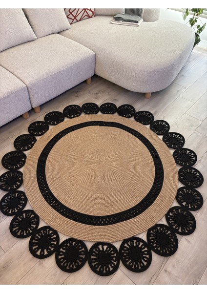 Buganvilla Hasır-Siyah Jüt Çiçek Desenli El Dokuma Antre Salon Mutfak Yatak Odası Kilim Paspas fiyatları