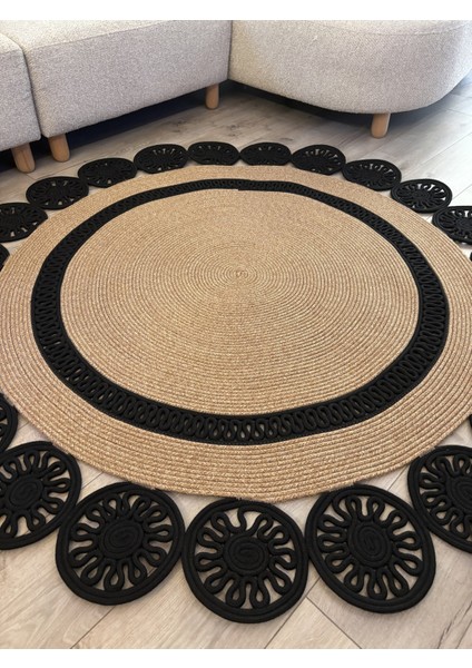 Buganvilla Hasır-Siyah Jüt Çiçek Desenli El Dokuma Antre Salon Mutfak Yatak Odası Kilim Paspas fırsatları