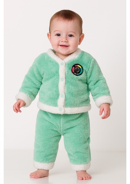Pelüş Düğmeli Sol Göğüsünde Yön Pusula Armalı Alt&üst Unısex Bebek Takım