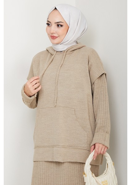 Kapüşonlu Tunik Elbise Triko Takım 1645 - Taş fiyatları