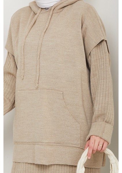 Kapüşonlu Tunik Elbise Triko Takım 1645 - Taş fırsatları