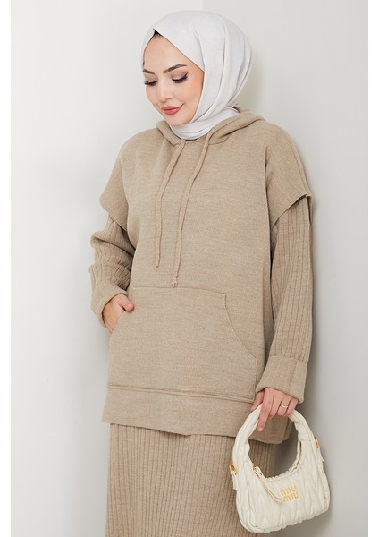 Kapüşonlu Tunik Elbise Triko Takım 1645 - Taş indirimleri