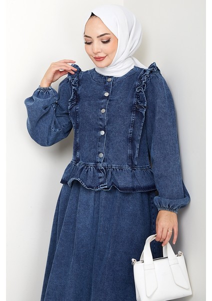 Fırfırlı Ceket Etek Kot Ikili Takım 1638 - Mavi fiyatları