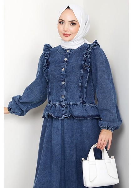 Fırfırlı Ceket Etek Kot Ikili Takım 1638 - Mavi indirimleri