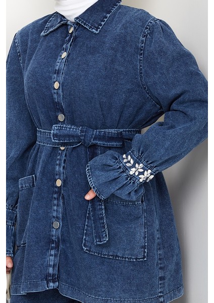 Taşlı Ceket Pantolon Kot Ikili Takım 1639 - Mavi indirimleri