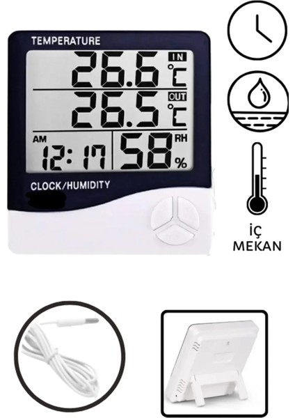 Dijital Termometre Problu Oda Termometresi Sıcaklık ve Nem Ölçer Iç Mekan Termometresi