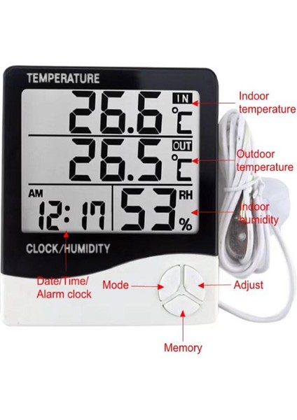 Dijital Termometre Problu Oda Termometresi Sıcaklık ve Nem Ölçer Iç Mekan Termometresi