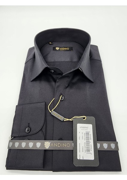 Regular Siyah Düz Erkek Gömlek Likralı Esnek Kumaş AR052012-24