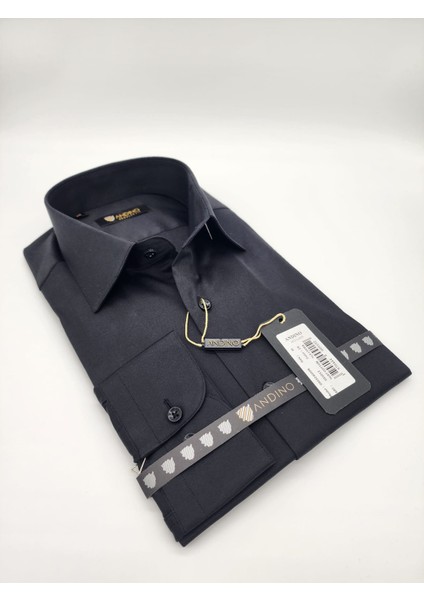 Regular Siyah Düz Erkek Gömlek Likralı Esnek Kumaş AR052012-24 modelleri