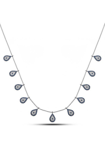 925 Ayar Gümüş Damla Nazarlı Şans Kadın Gümüş Kolye T7904 (802802)