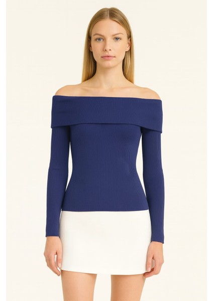 Fitilli Madonna Yaka Kadın Bluz Lacivert