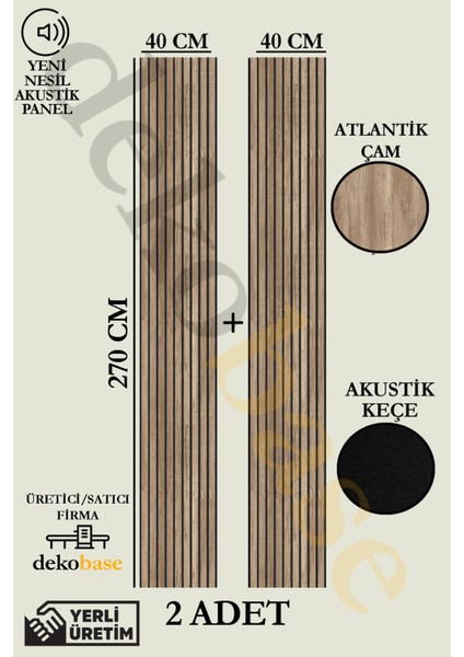 Atlantik Çam (2 Adet) 40x270 cm Yeni Nesil Akustik Ahşap Duvar Paneli