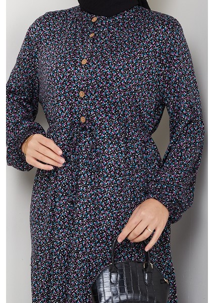Çıtır Çiçek Desen Yarım Düğmeli Elbise 1629 - Lila fiyatları
