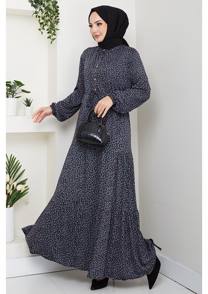 Çıtır Çiçek Desen Yarım Düğmeli Elbise 1629 - Lila fırsatları