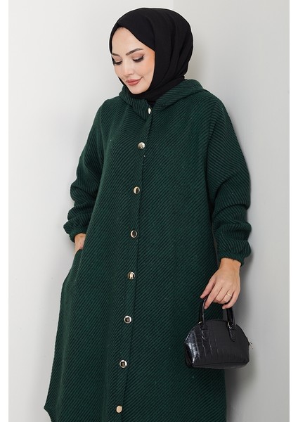 Çizgi Detay Kapüşonlu Kaşe Kap 1634 - Zümrüt Yeşili fiyatları