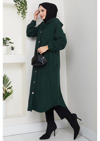 Çizgi Detay Kapüşonlu Kaşe Kap 1634 - Zümrüt Yeşili fırsatları