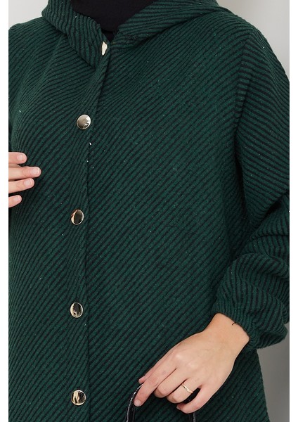 Çizgi Detay Kapüşonlu Kaşe Kap 1634 - Zümrüt Yeşili indirimleri