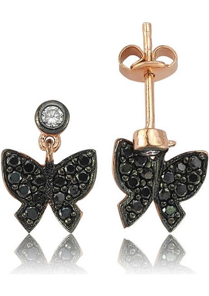 925 Ayar Gümüş Siyah Kelebek Çivili Küpe EA0710009 (802802)