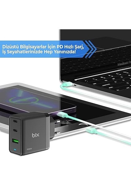 BX3P65G 65W Gan Qualcom 4.0 2*type-C &amp; Usb-A 3 Portlu, MacBook Pro/air, iPad Air/pro, iPhone 16/15/14/14 Pro Max iPhone /13/13 Pro Max, Galaxy S24/S23/S22/S21 Uyumlu BX-3P65G fırsatları