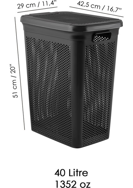 2'li Kirli Çamaşır Sepeti Seti - 40 Litre Kapaklı Delik Detaylı Stash Slim Kirli Sepeti Siyah fırsatları