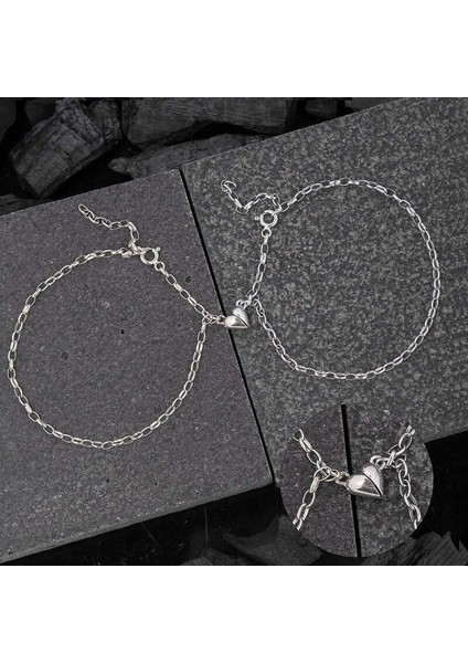 925 Ayar Gümüş Rodyum Çift Kalpli Aşk Bileklik T8620 (802802)